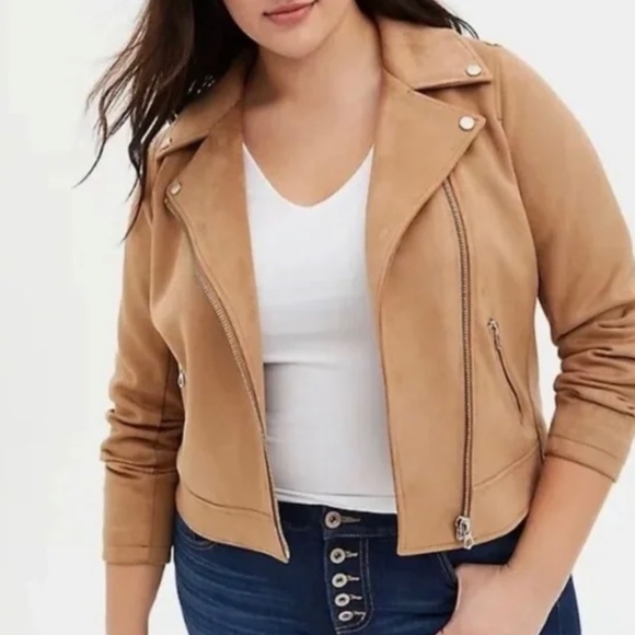 Torrid Tan Faux Suede Moto Jacket Plus Size 6X - Picture 2 of 12